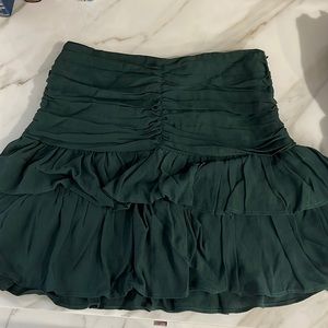 Green ruffled rouched mini skirt